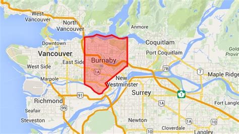 Map of Burnaby, BC, Canada .